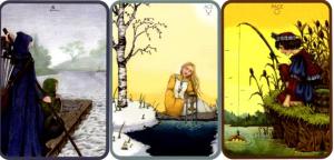 6Swords, Ace of Cups, Page of Pentacles